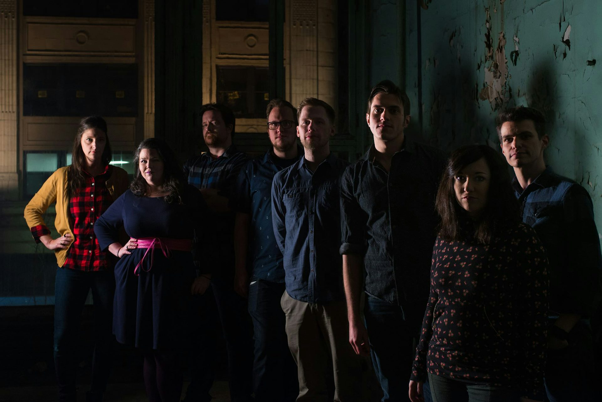 Thee classic improv troupe in an abandoned building.  (📸️ Photo by Mike Rubino)